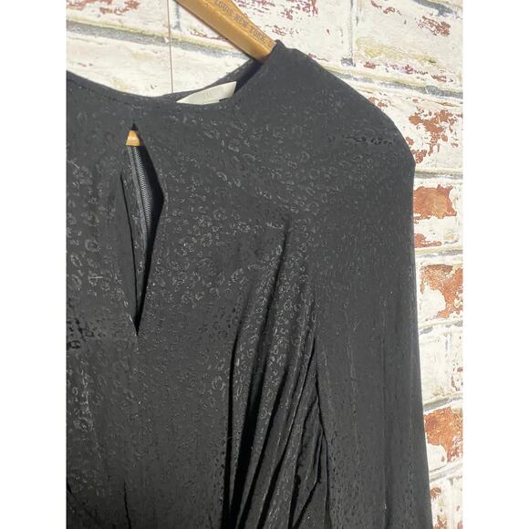 H&M Black Leopard Print Jacquard Weave Long Sleeve Midi Dress - Picture 6 of 9